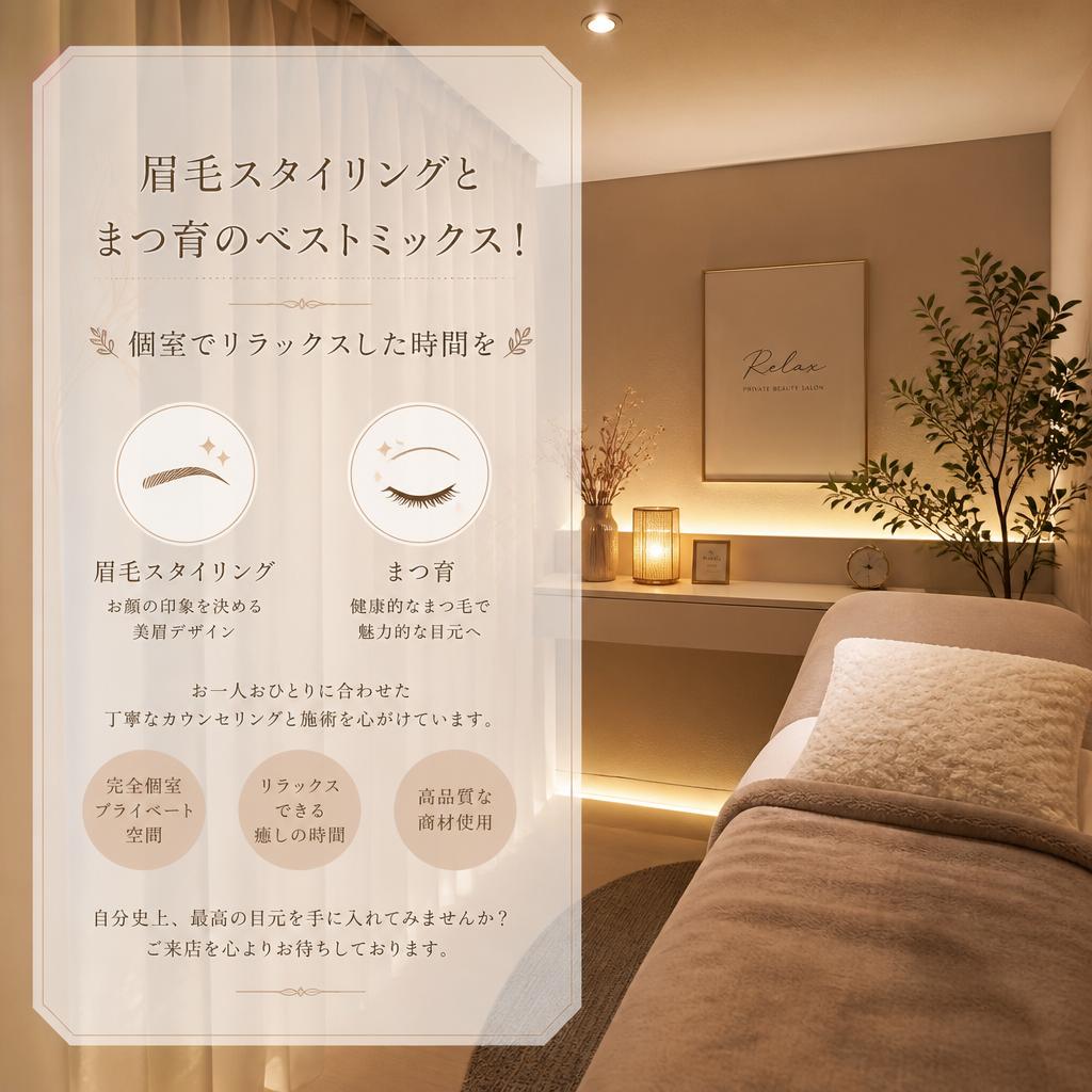 眉毛スタイリングとまつ育のベストミックス！個室でリラックスした時間を