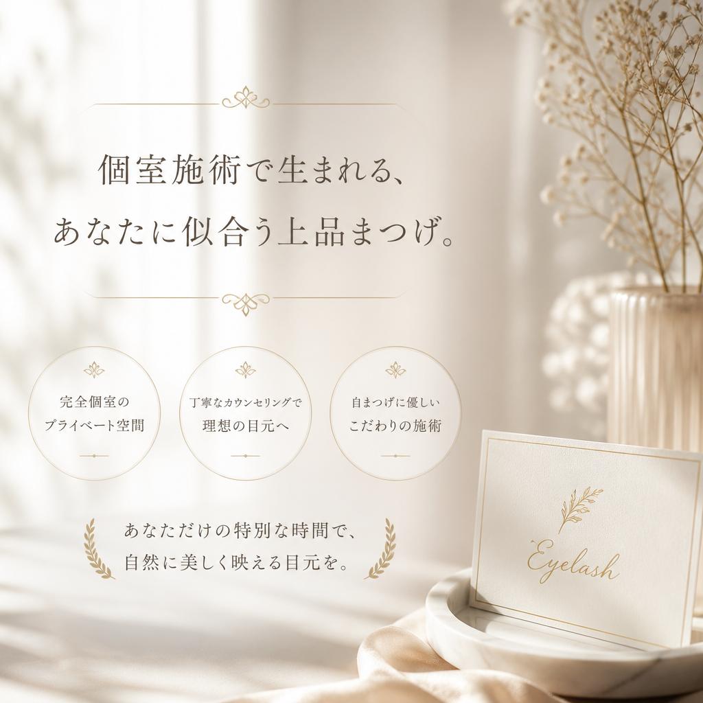 個室施術で生まれる、あなたに似合う上品まつげ。