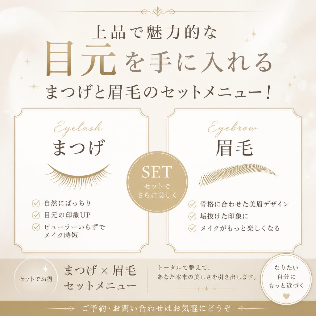 上品で魅力的な目元を手に入れる、まつげと眉毛のセットメニュー！